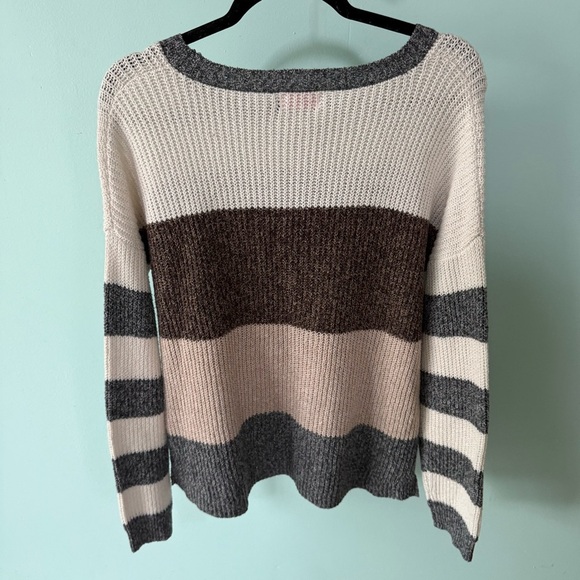 Pink Lily Color Block Striped Knit Sweater - Cream, Brown, and Gray - Picture 9 of 9